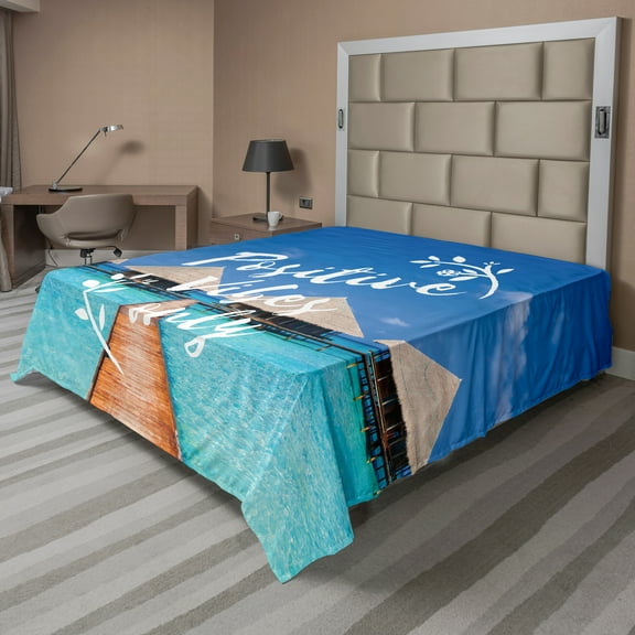 Ambesonne Saying Flat Sheet, Positive Vibes Only Message, California King, Multicolor