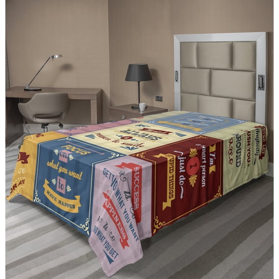 Ambesonne Saying Flat Sheet, Positive Vibes Theme Words, Twin Size, Yellow and Pink