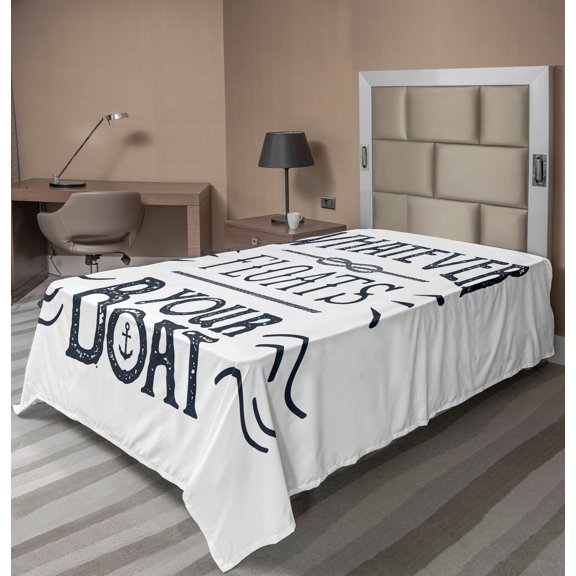 Ambesonne Saying Flat Sheet, Psychological Joy Typography, TwinXL Size, Dark Night Blue