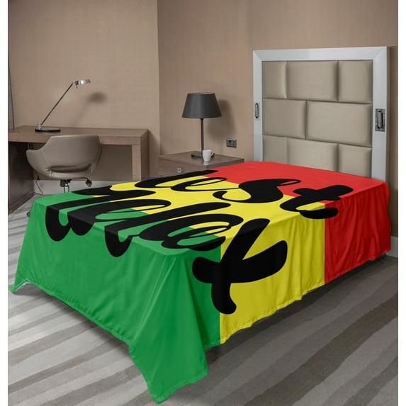 Ambesonne Saying Flat Sheet, Rastafarian Design Message, Twin Size, Multicolor