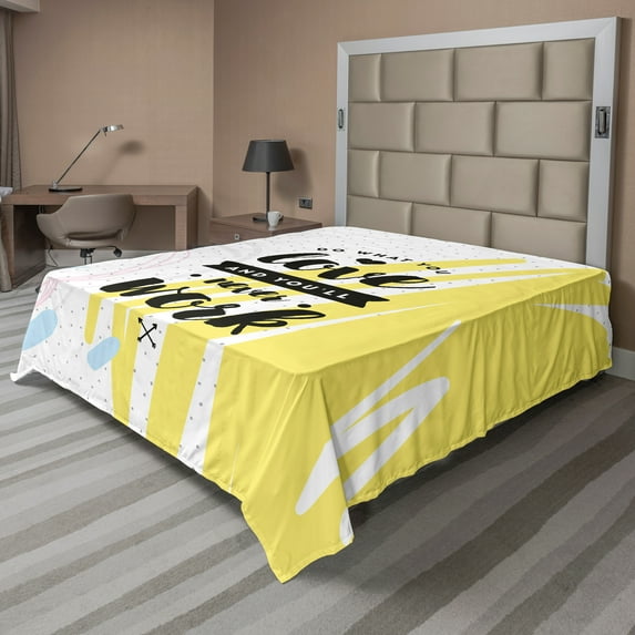 Ambesonne Saying Flat Sheet, Retro Memphis Pattern Phrase, Full Size, Multicolor