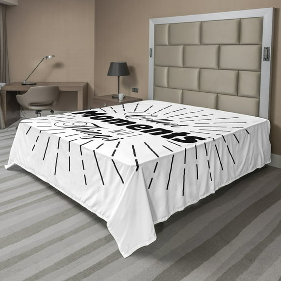 Ambesonne Saying Flat Sheet, Retro Style Monochrome Text, Full Size, Charcoal Grey and White