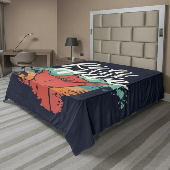 Ambesonne Saying Flat Sheet, Ride the Wave and Gesture, California King, Multicolor