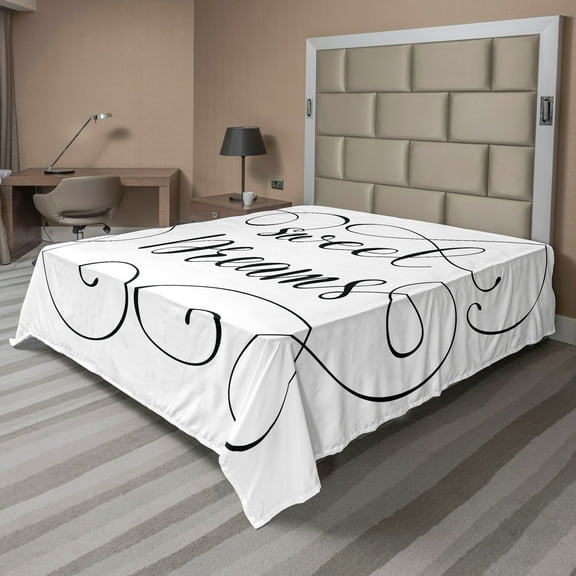 Ambesonne Saying Flat Sheet, Romantic Curly, Full Size, Black and White