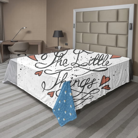 Ambesonne Saying Flat Sheet, Romantic Hearts Slogan, California King, Charcoal Grey and Coral