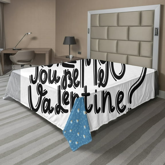 Ambesonne Saying Flat Sheet, Romantic Love Message, King Size, Black and White