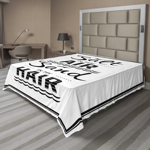 Ambesonne Saying Flat Sheet, Salt in the Air Salt in Hair, King Size, Black White
