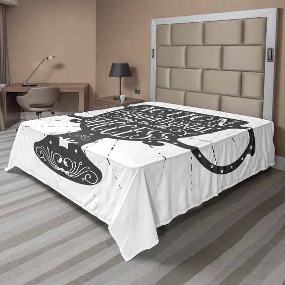 Ambesonne Saying Flat Sheet, Saying Trophy, King Size, Dark Blue Grey White