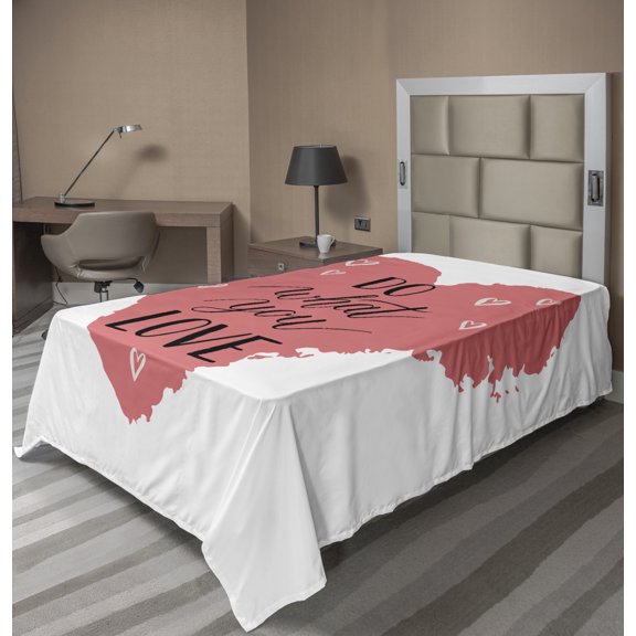 Ambesonne Saying Flat Sheet, Simple Heart Shapes Love, TwinXL Size, Coral Charcoal Grey