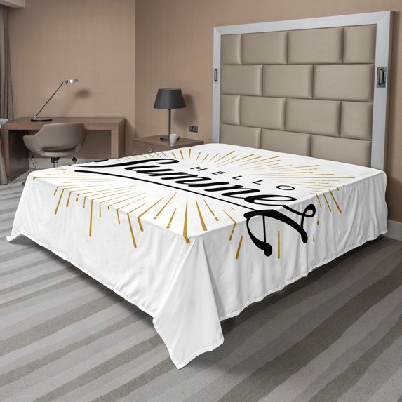 Ambesonne Saying Flat Sheet, Simple Summer Hand Lettering, King Size, Charcoal Grey White