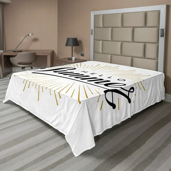 Ambesonne Saying Flat Sheet, Simple Summer Hand Lettering, Queen Size, Charcoal Grey White