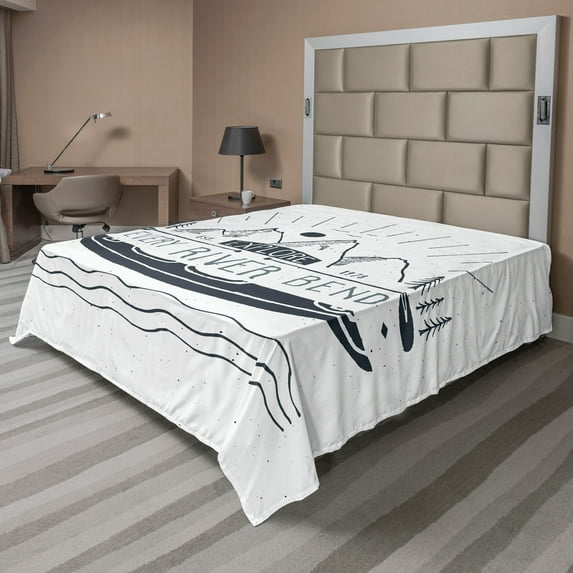 Ambesonne Saying Flat Sheet, Sketch Style Mountains, California King, Dark Blue and White