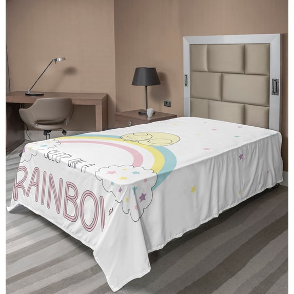 Ambesonne Saying Flat Sheet, Sleep on Rainbow and Clouds, Twin Size, Multicolor