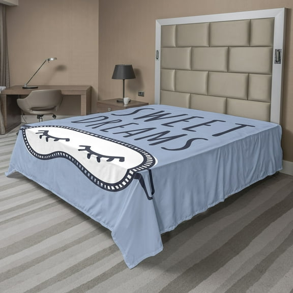 Ambesonne Saying Flat Sheet, Sleeping Doodle, California King, Slate Blue Dark Blue
