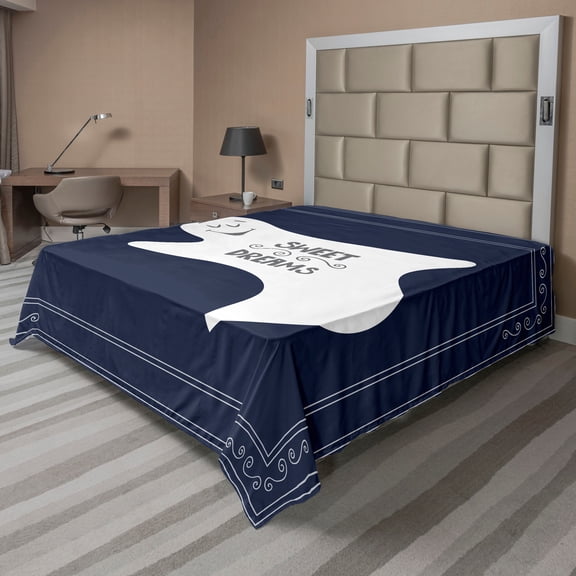 Ambesonne Saying Flat Sheet, Sleeping Ghost, King Size, Pale Grey Dark Blue