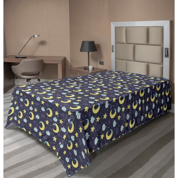 Ambesonne Saying Flat Sheet, Sleeping Moon Star, TwinXL Size, Dark Purple Pale Blue