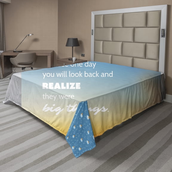 Ambesonne Saying Flat Sheet, Slogan on Blurry Backdrop, Full Size, Orange Blue White