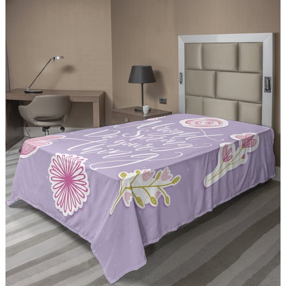 Ambesonne Saying Flat Sheet, Spring Theme Funny Floral, TwinXL Size, Lavender Pink Green