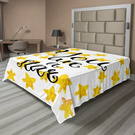 Ambesonne Saying Flat Sheet, Star Phrase, Full Size, Earth Yellow Black