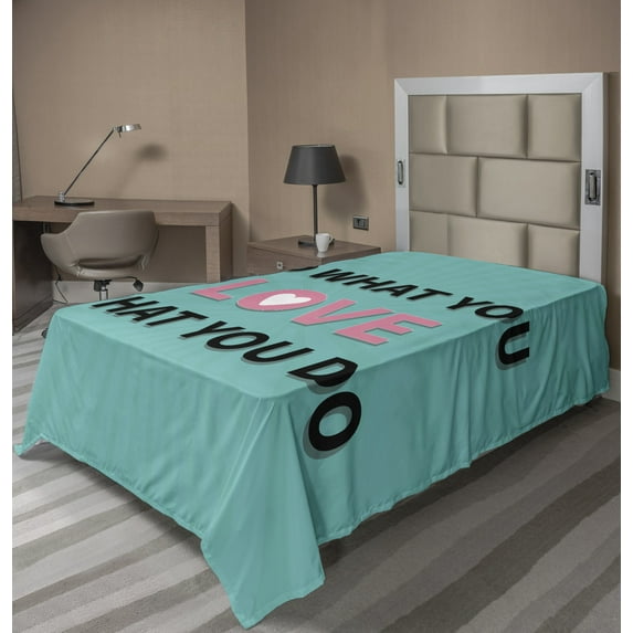 Ambesonne Saying Flat Sheet, Starburst Lines with Phrase, Twin Size, Teal Pink