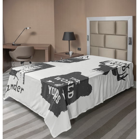 Ambesonne Saying Flat Sheet, Stay Wild and Wander, Twin Size, Grey