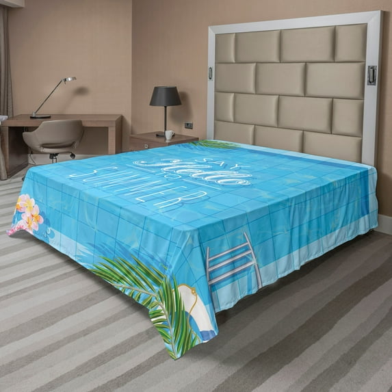 Ambesonne Saying Flat Sheet, Summer Season Slogan, Queen Size, Multicolor