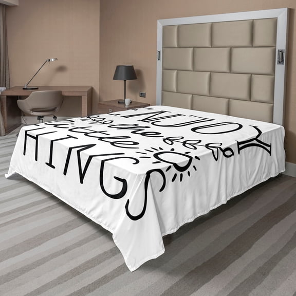 Ambesonne Saying Flat Sheet, Sun with Laurel Leaf, Full Size, Black and White