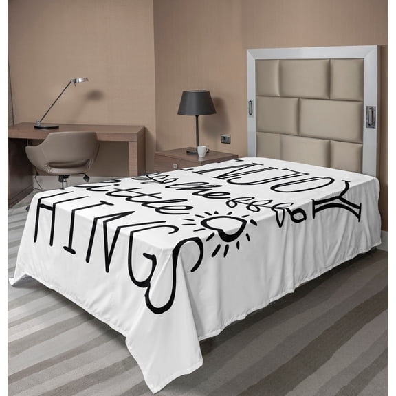 Ambesonne Saying Flat Sheet, Sun with Laurel Leaf, TwinXL Size, Black and White