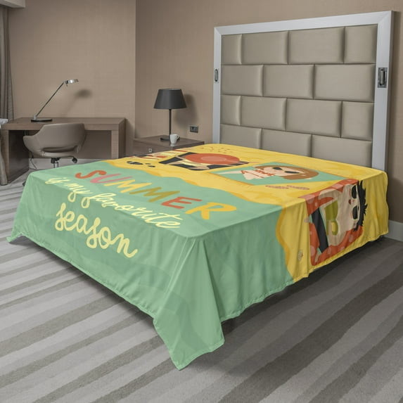 Ambesonne Saying Flat Sheet, Sunbathing Beach Doodle, California King, Multicolor
