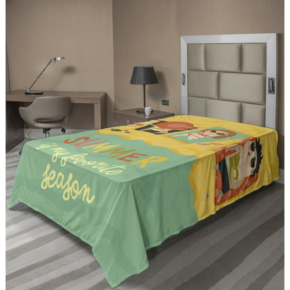 Ambesonne Saying Flat Sheet, Sunbathing Beach Doodle, Twin Size, Multicolor