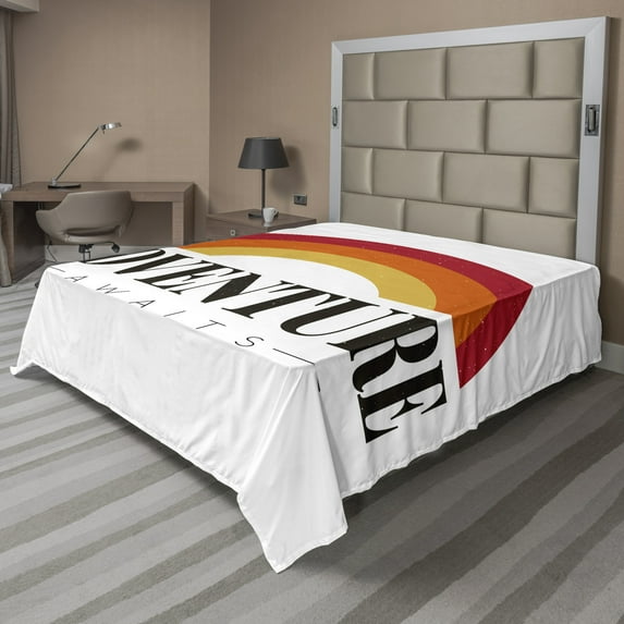 Ambesonne Saying Flat Sheet, Tangerine Rainbow Wording, King Size, White Multicolor