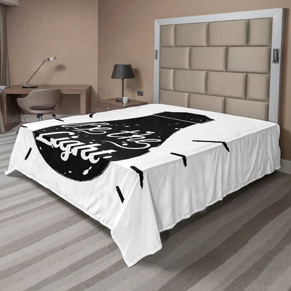 Ambesonne Saying Flat Sheet, Text on Home Appliance, Queen Size, Black White