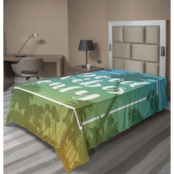 Ambesonne Saying Flat Sheet, Text on Tropic Palms, TwinXL Size, Multicolor
