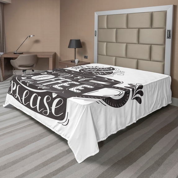 Ambesonne Saying Flat Sheet, Texts Coffee Cup, Full Size, Dark Taupe and White