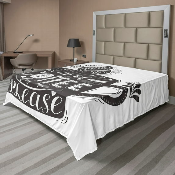 Ambesonne Saying Flat Sheet, Texts Coffee Cup, King Size, Dark Taupe and White
