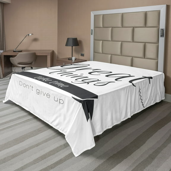 Ambesonne Saying Flat Sheet, Thing Take Time, Full Size, Black White