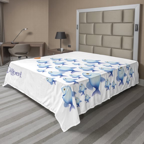 Ambesonne Saying Flat Sheet, Think Differently Words, California King, Orange Blue