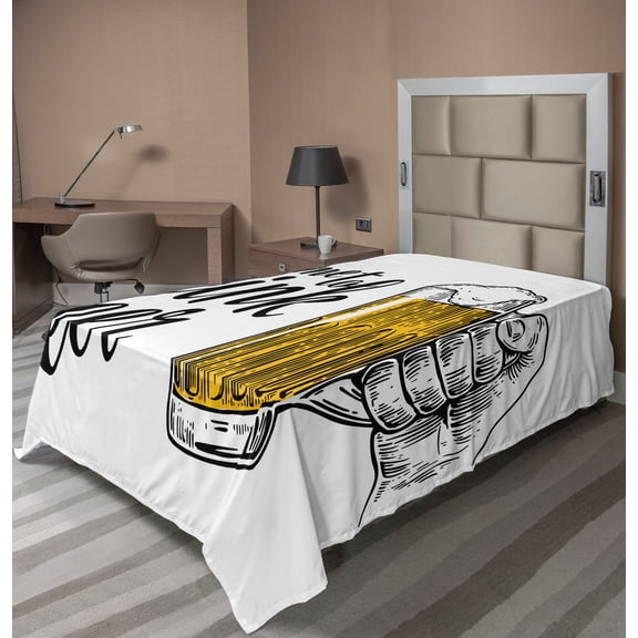 Ambesonne Saying Flat Sheet, Time to Drink Beer Man, TwinXL Size, Yellow Black
