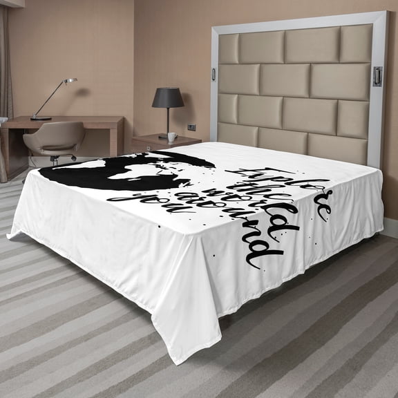 Ambesonne Saying Flat Sheet, Travel Inspiraiton World Art, California King, Charcoal Grey