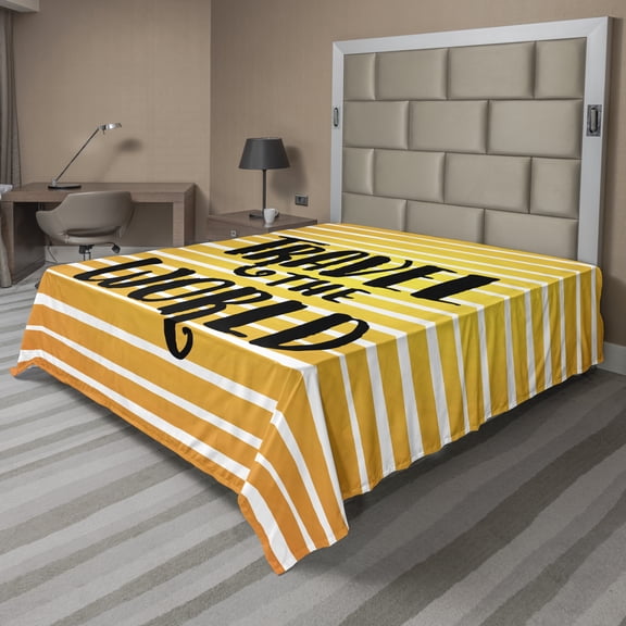 Ambesonne Saying Flat Sheet, Travel the World Exploration, California King, Earth Yellow Black