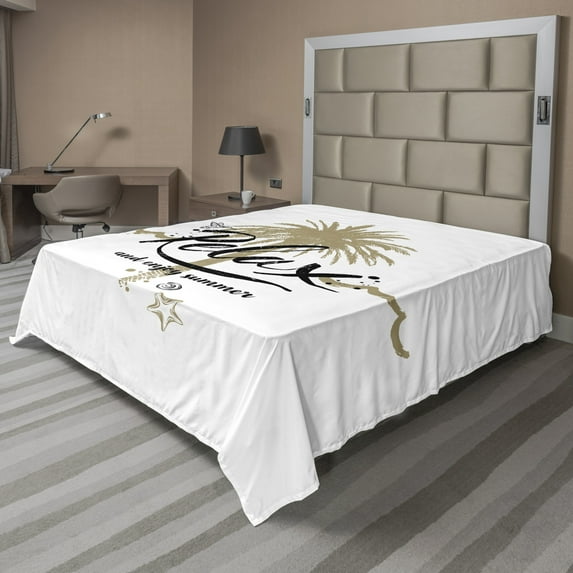 Ambesonne Saying Flat Sheet, Tropical Enjoy Summer Text, California King, Camel Black White