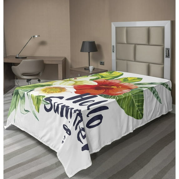 Ambesonne Saying Flat Sheet, Tropical Flowers and Plants, Twin Size, Multicolor