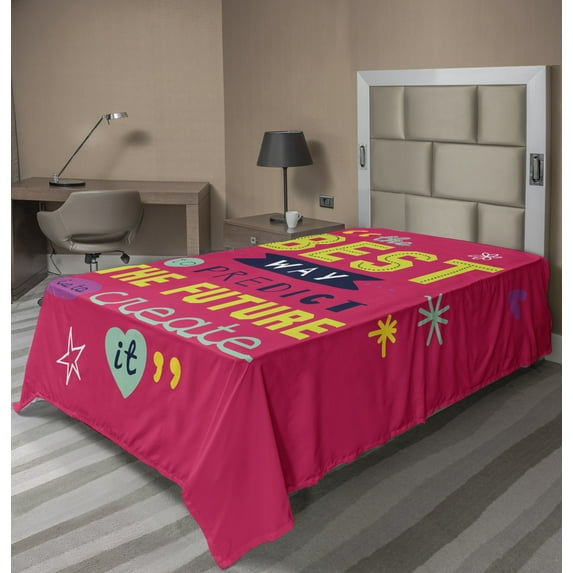 Ambesonne Saying Flat Sheet, Typography, Twin Size, Dark Coral Multicolor