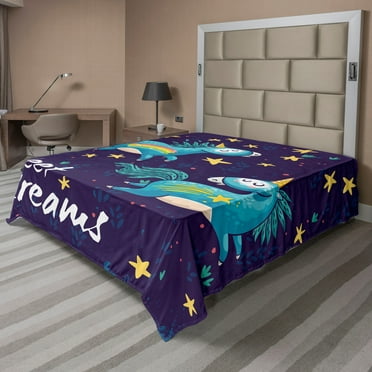 Ambesonne Saying Flat Sheet, Unicorn Night Sky, Queen Size, Multicolor