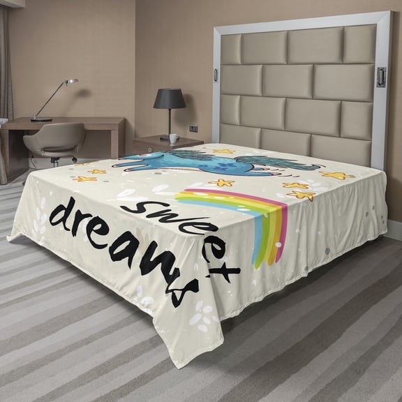 Ambesonne Saying Flat Sheet, Unicorn Rainbow, Full Size, Multicolor