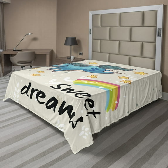 Ambesonne Saying Flat Sheet, Unicorn Rainbow, Queen Size, Multicolor