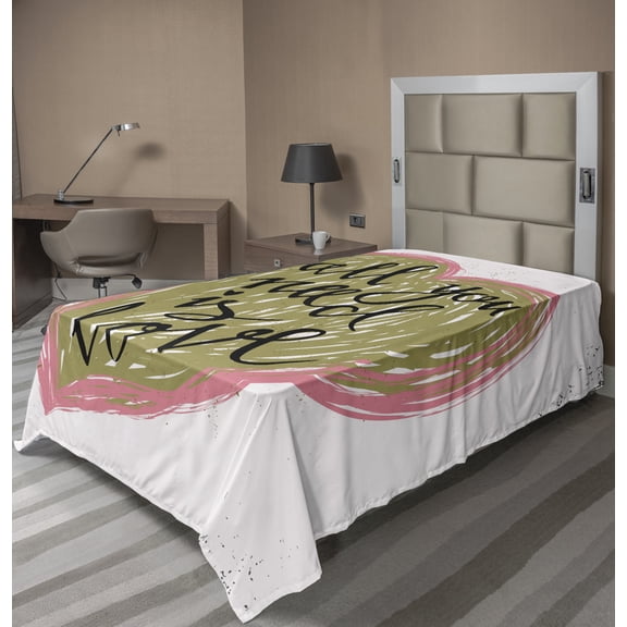 Ambesonne Saying Flat Sheet, Valentines Day Sketch Art, TwinXL Size, Khaki Pale Pink Black