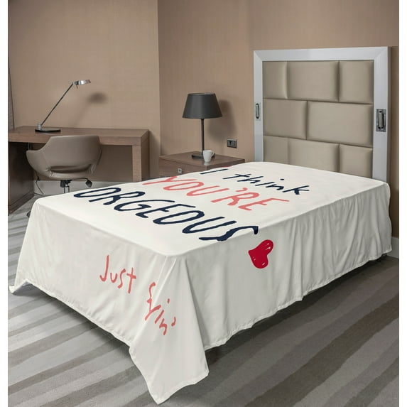 Ambesonne Saying Flat Sheet, Valentines Day Slogan, Twin Size, Coral Vermilion Black