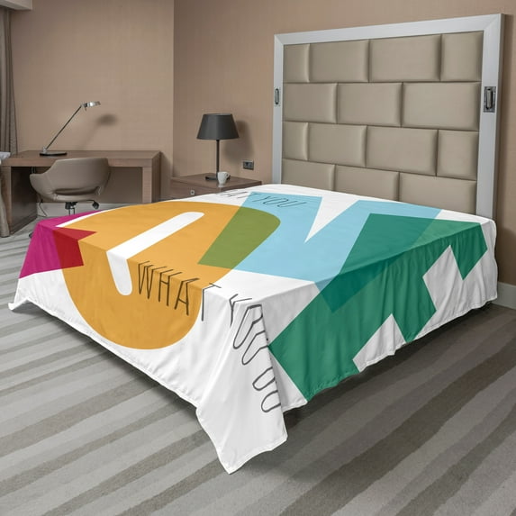 Ambesonne Saying Flat Sheet, Vintage Colorful Letter Art, King Size, Multicolor