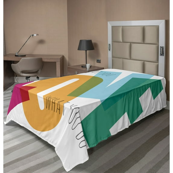 Ambesonne Saying Flat Sheet, Vintage Colorful Letter Art, TwinXL Size, Multicolor